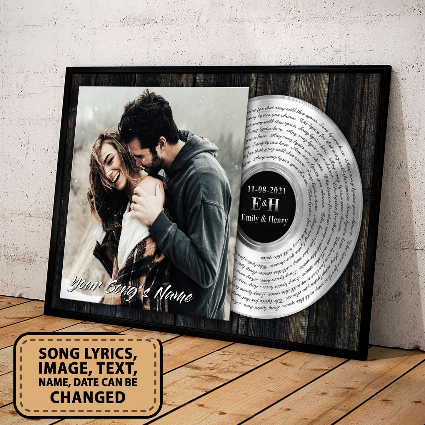 Song Lyrics Vinyl Records Custom Poster With Your Photo, Name & Date
