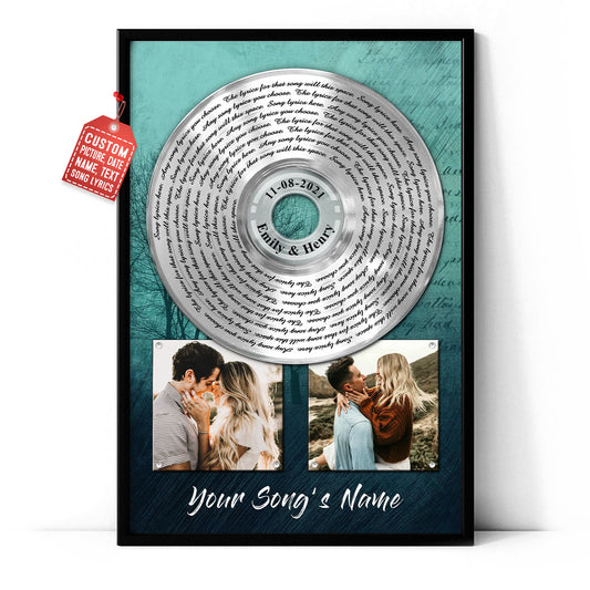 Song Lyrics Vinyl Records Custom Poster With Your Photo, Name & Date