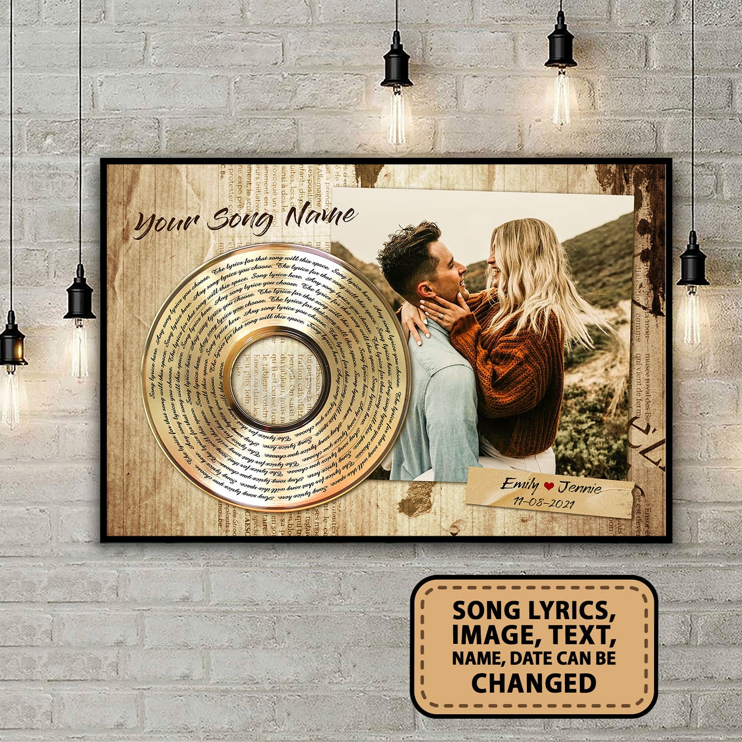 Song Lyrics Vinyl Records Custom Poster With Your Image, Name & Date