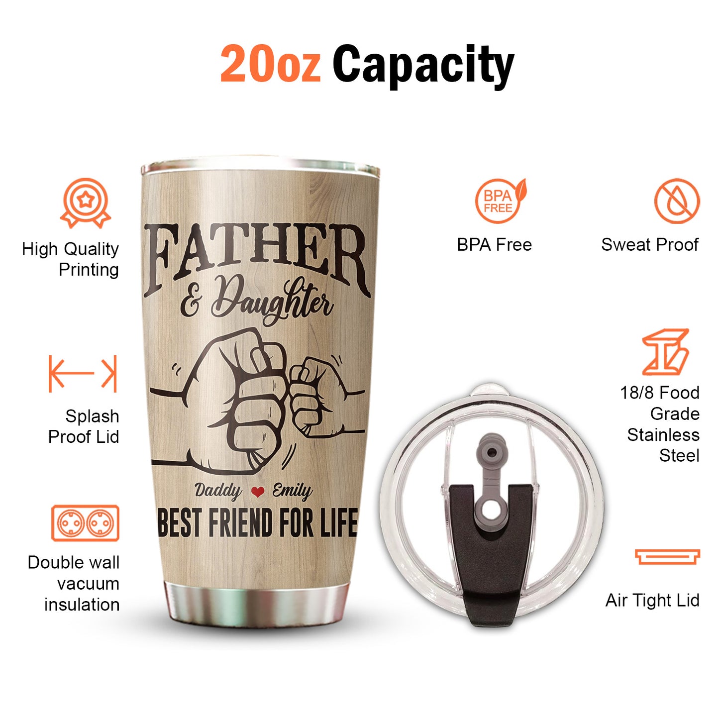 Father & Daughter Best Friend For Life Custom Name 20Oz Tumbler