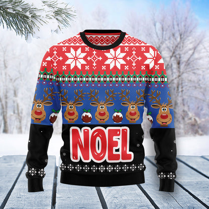 Reindeer Noel T0412 unisex womens & mens, couples matching, friends, funny family ugly christmas holiday sweater gifts (plus size available)