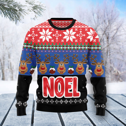 Reindeer Noel T0412 unisex womens & mens, couples matching, friends, funny family ugly christmas holiday sweater gifts (plus size available)