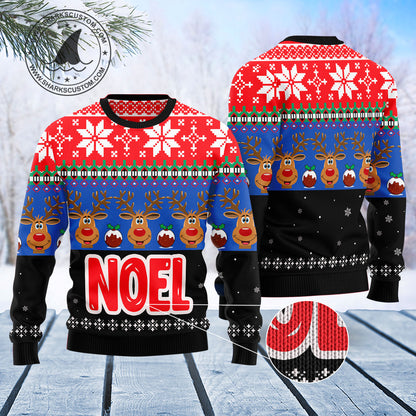 Reindeer Noel T0412 unisex womens & mens, couples matching, friends, funny family ugly christmas holiday sweater gifts (plus size available)