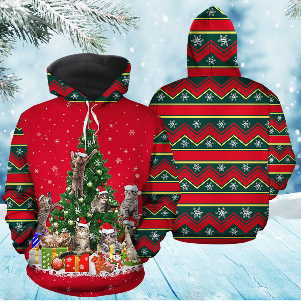 Cat Christmas Tree T0412 unisex womens & mens, couples matching, friends, funny family sublimation 3D hoodie christmas holiday gifts (plus size available)