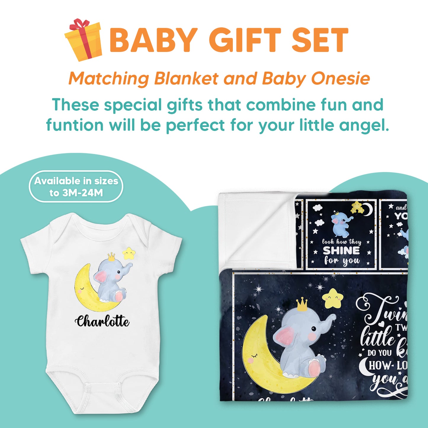 Elephant Little Star Personalized Baby Blanket