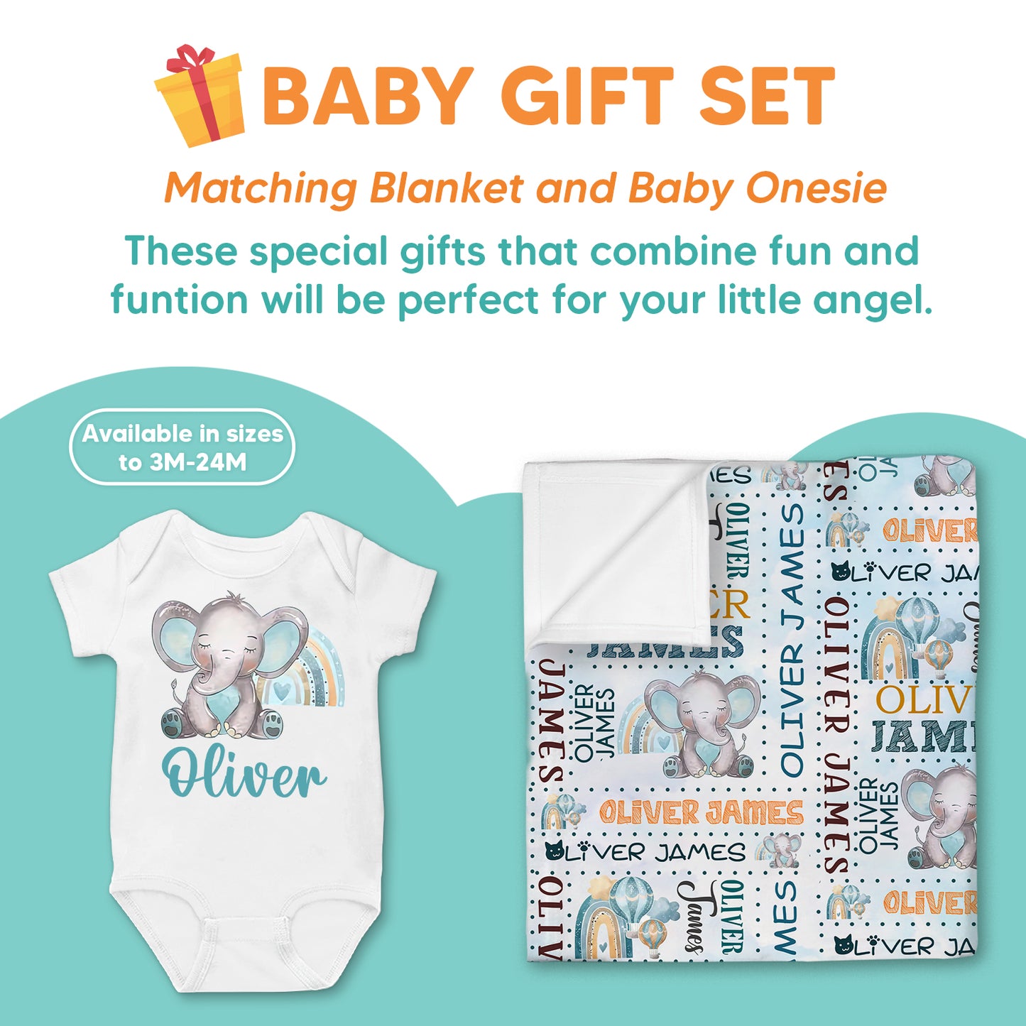 Custom Name Cute Baby Elephant Baby Blanket