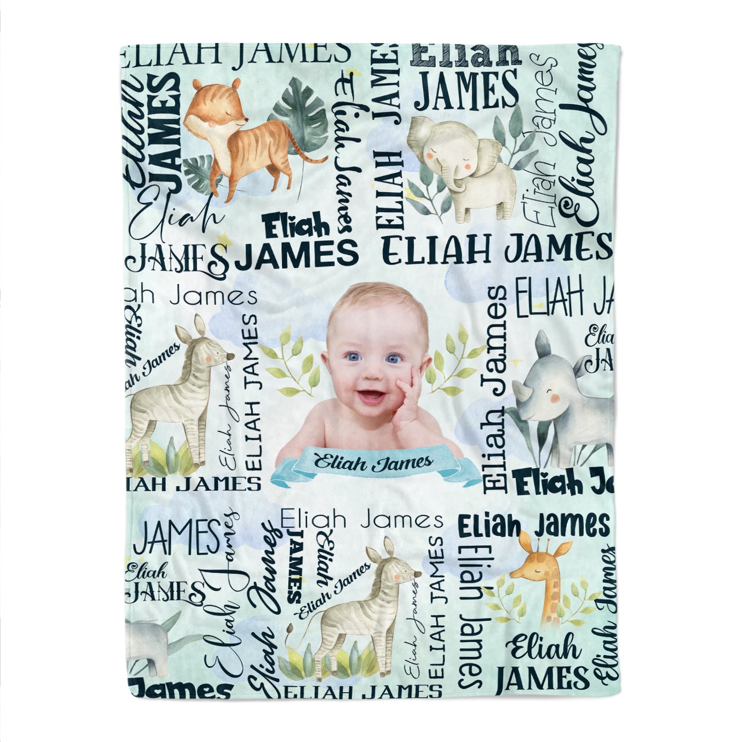 Custom Name & Image Cute Baby Animal Baby Blanket