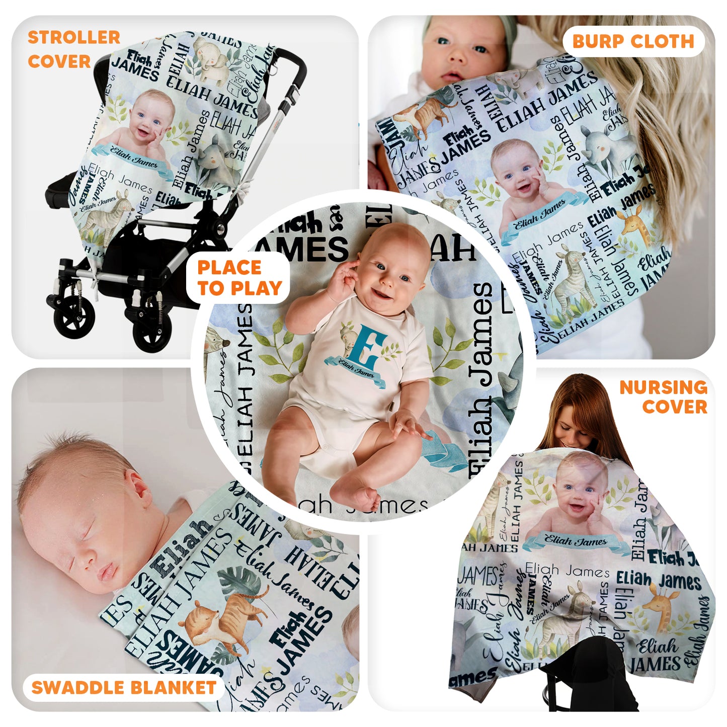 Custom Name & Image Cute Baby Animal Baby Blanket
