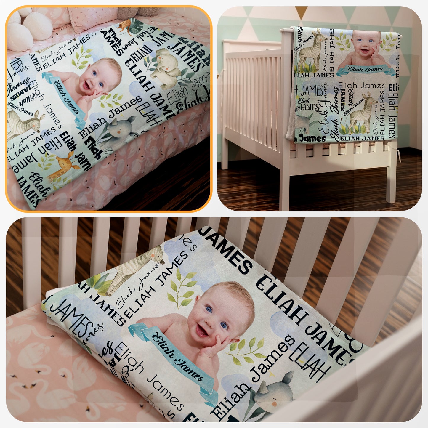 Custom Name & Image Cute Baby Animal Baby Blanket
