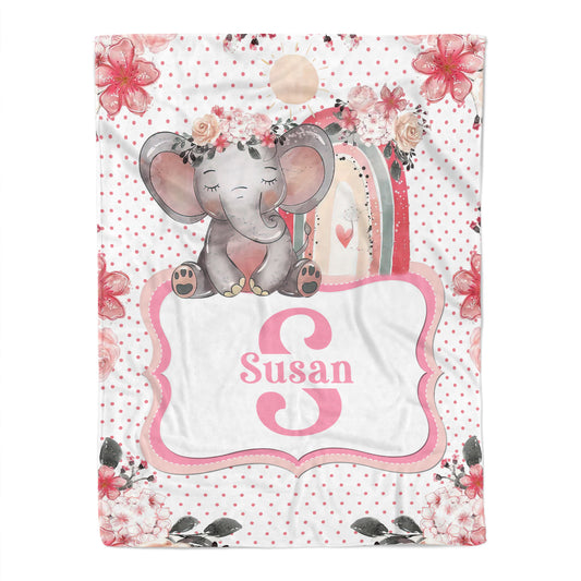 Custom Name Elephant With Lovely Boho Rainbow Baby Blanket