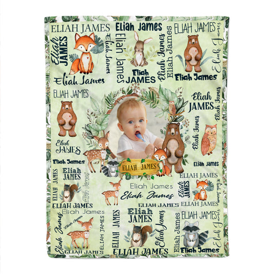 Cute Animal Custom Baby Blanket With Your Photo & Name