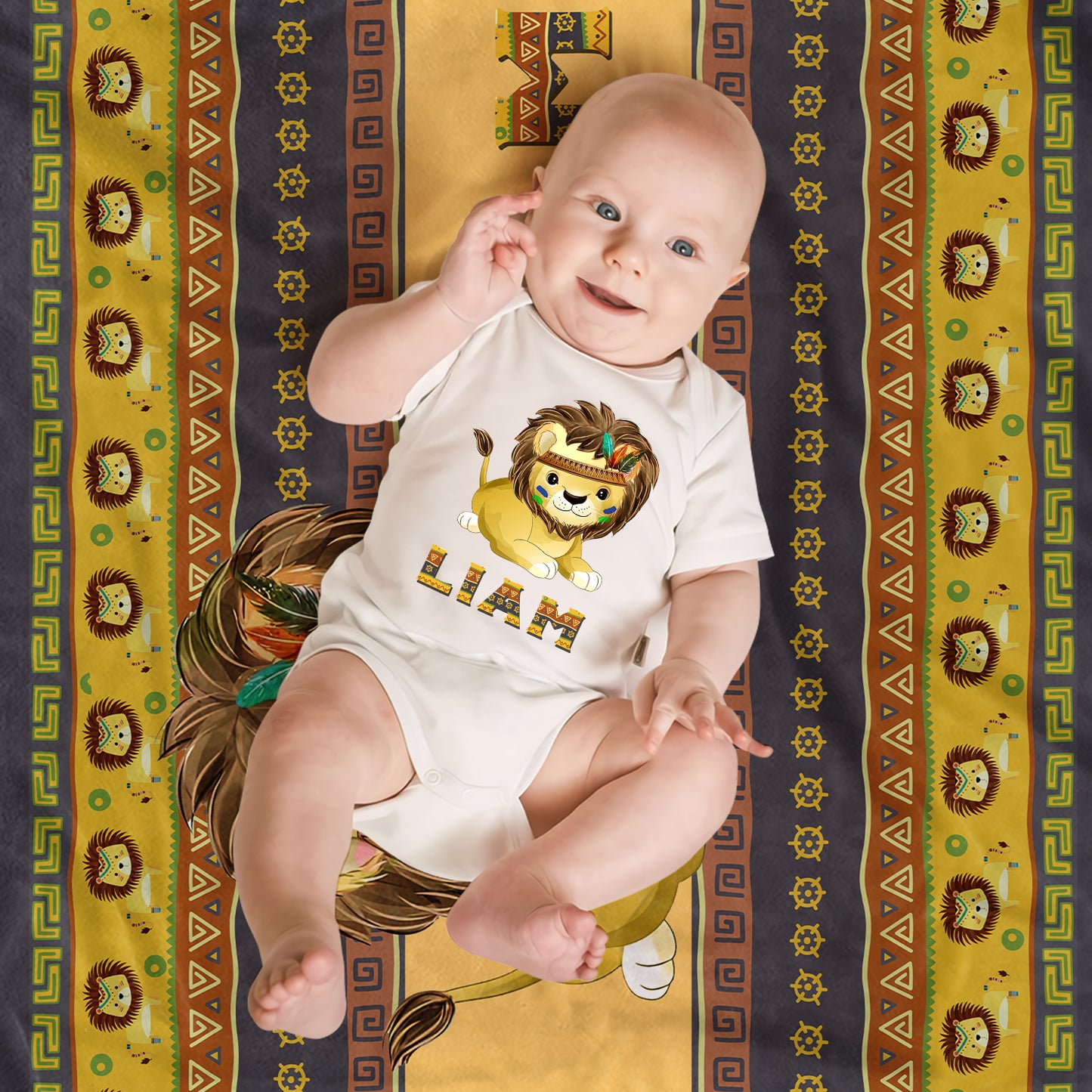 Tribal Lion Personalized Baby Blanket