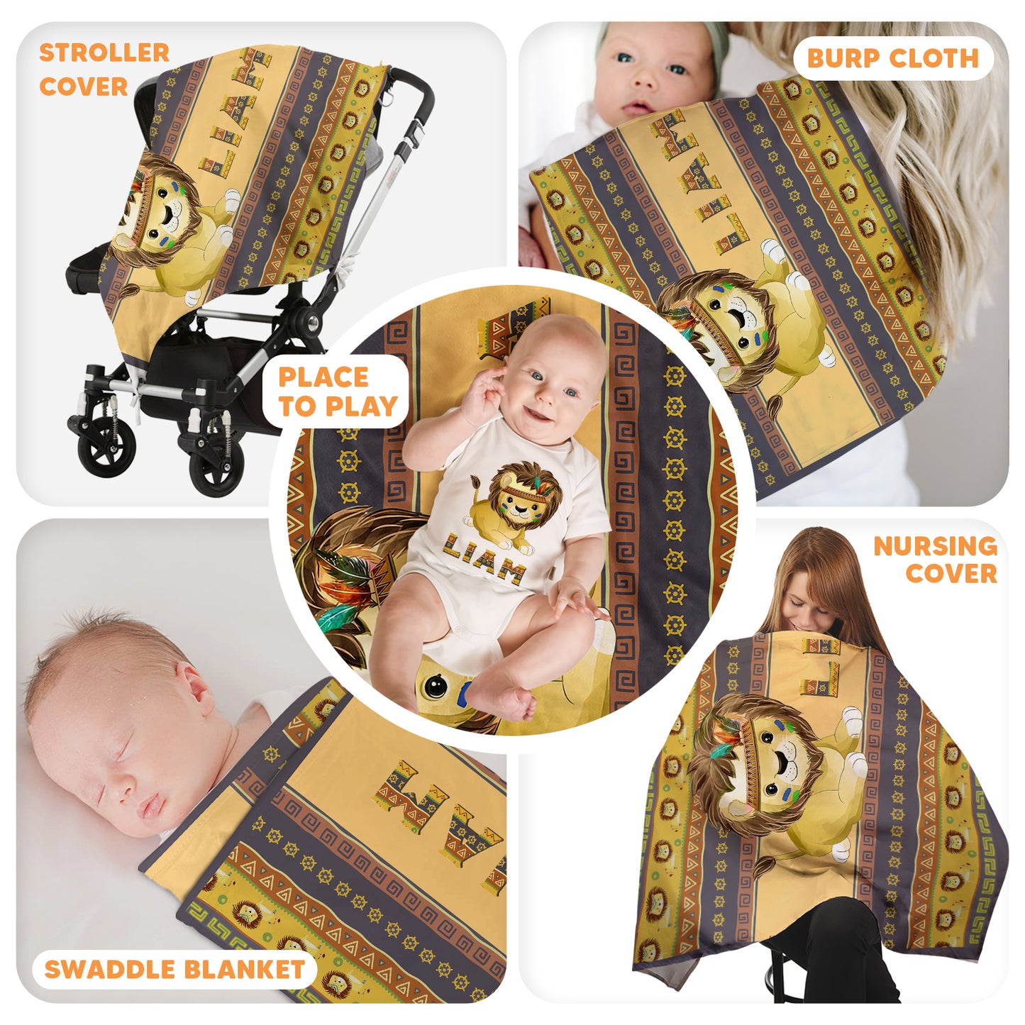 Tribal Lion Personalized Baby Blanket