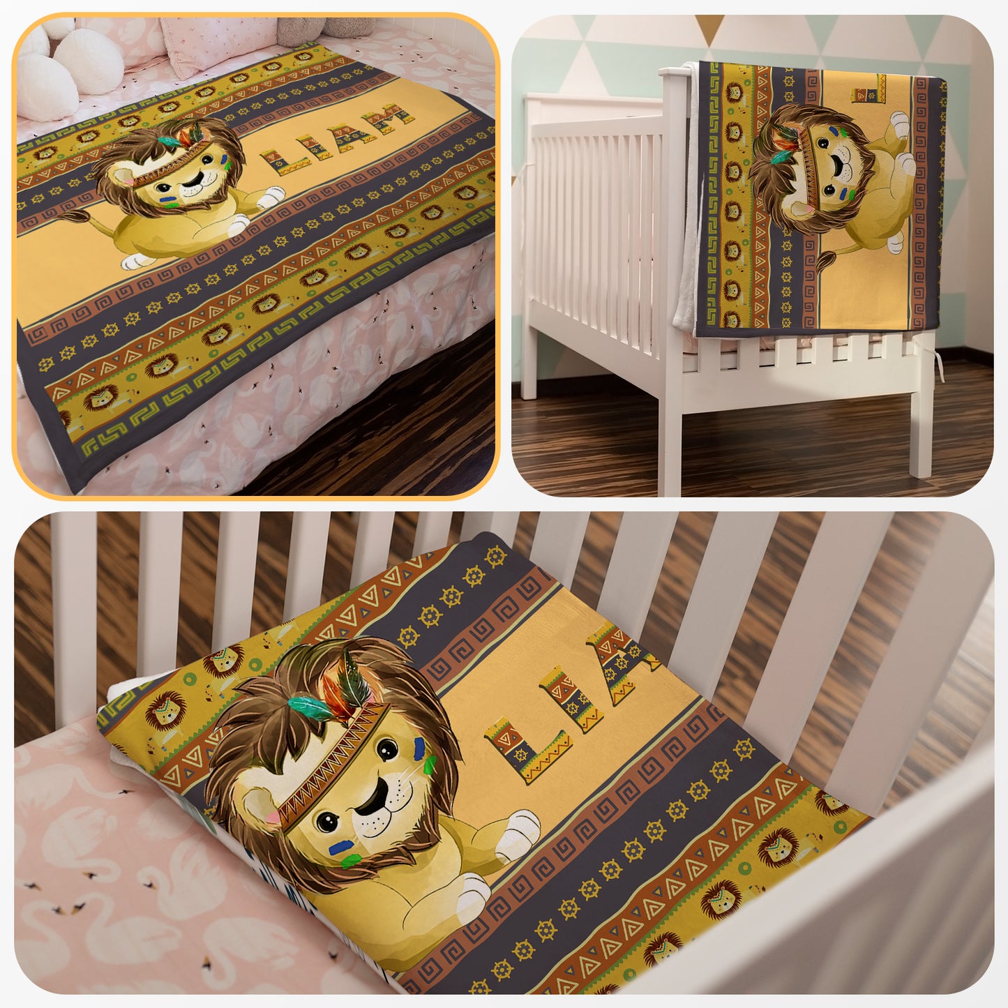 Tribal Lion Personalized Baby Blanket