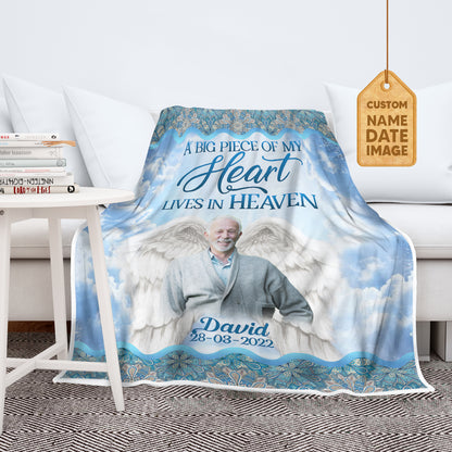 A Big Piece Of My Heart Lives In Heaven Custom Image Fleece Blanket