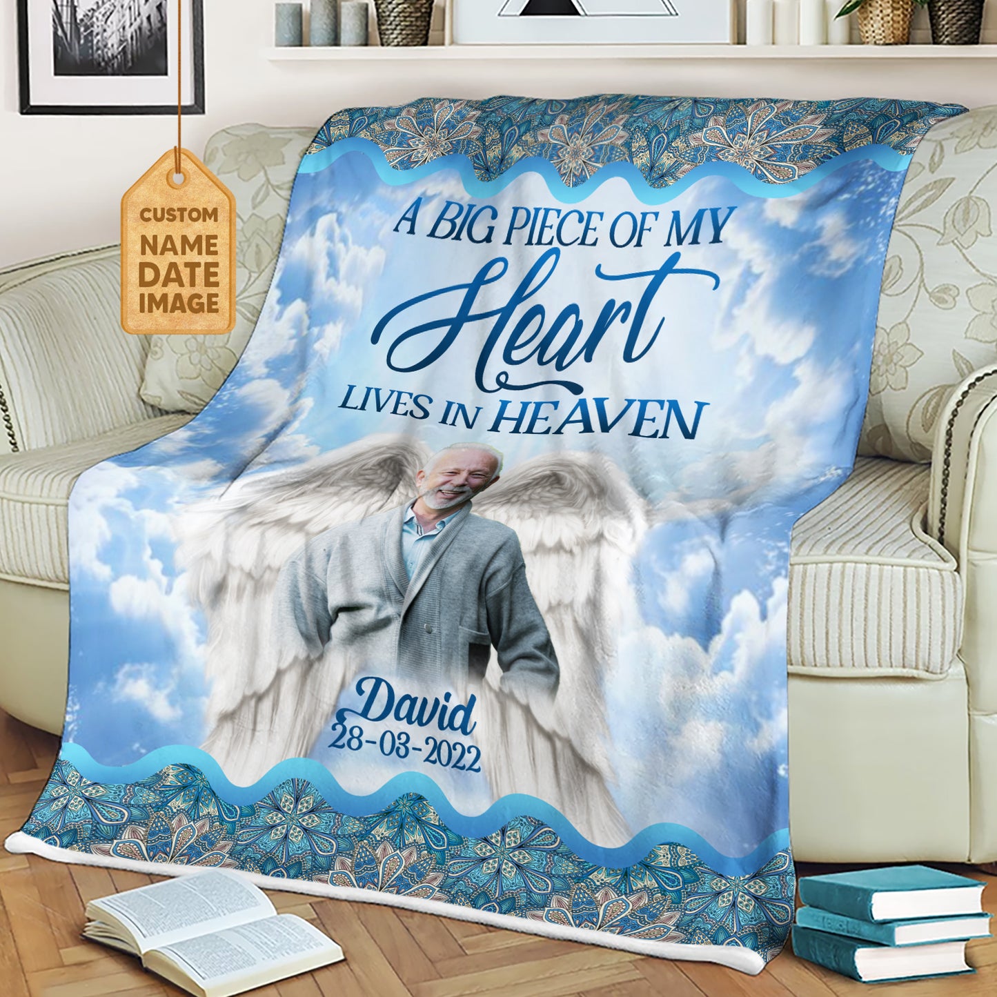 A Big Piece Of My Heart Lives In Heaven Custom Image Fleece Blanket