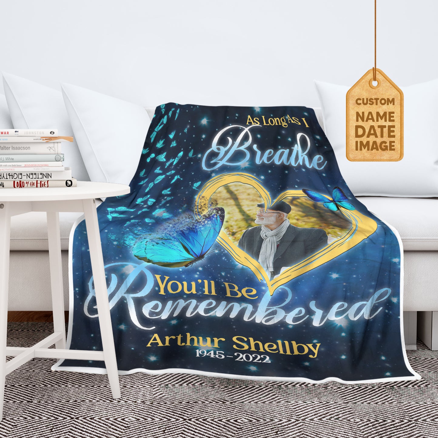 As Long As I Breath You'll Be Remembered Butterfly Heart Fleece Blanket