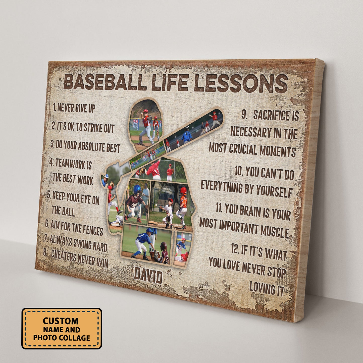 Baseball Life Lessons Never Give Up Custom Image Collage Canvas