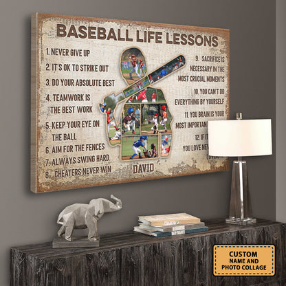 Baseball Life Lessons Never Give Up Custom Image Collage Canvas