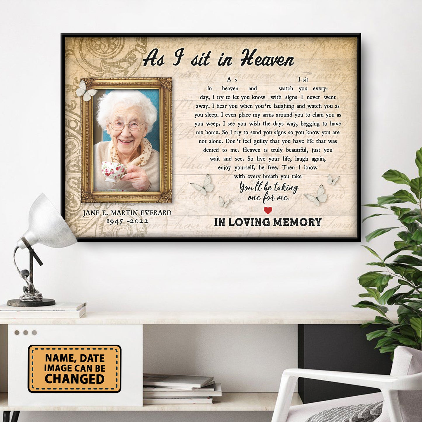As I Sit In Heaven Custom Image Date Of Life Loss Of Mom Wife Poster