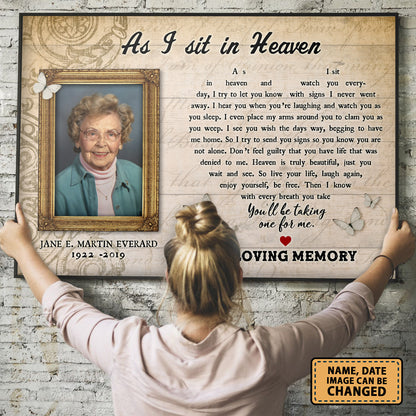 As I Sit In Heaven Custom Image Date Of Life Loss Of Mom Wife Poster