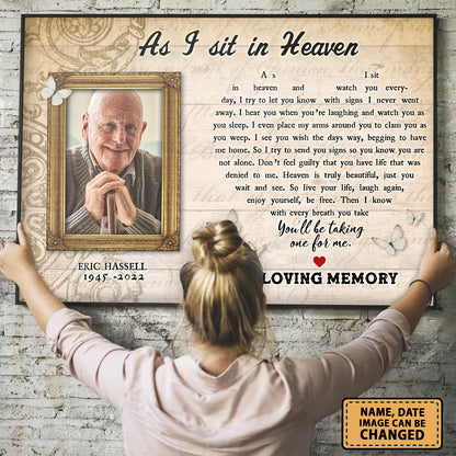 As I Sit In Heaven Custom Image Date Of Life Loss Of Dad Husband Poster