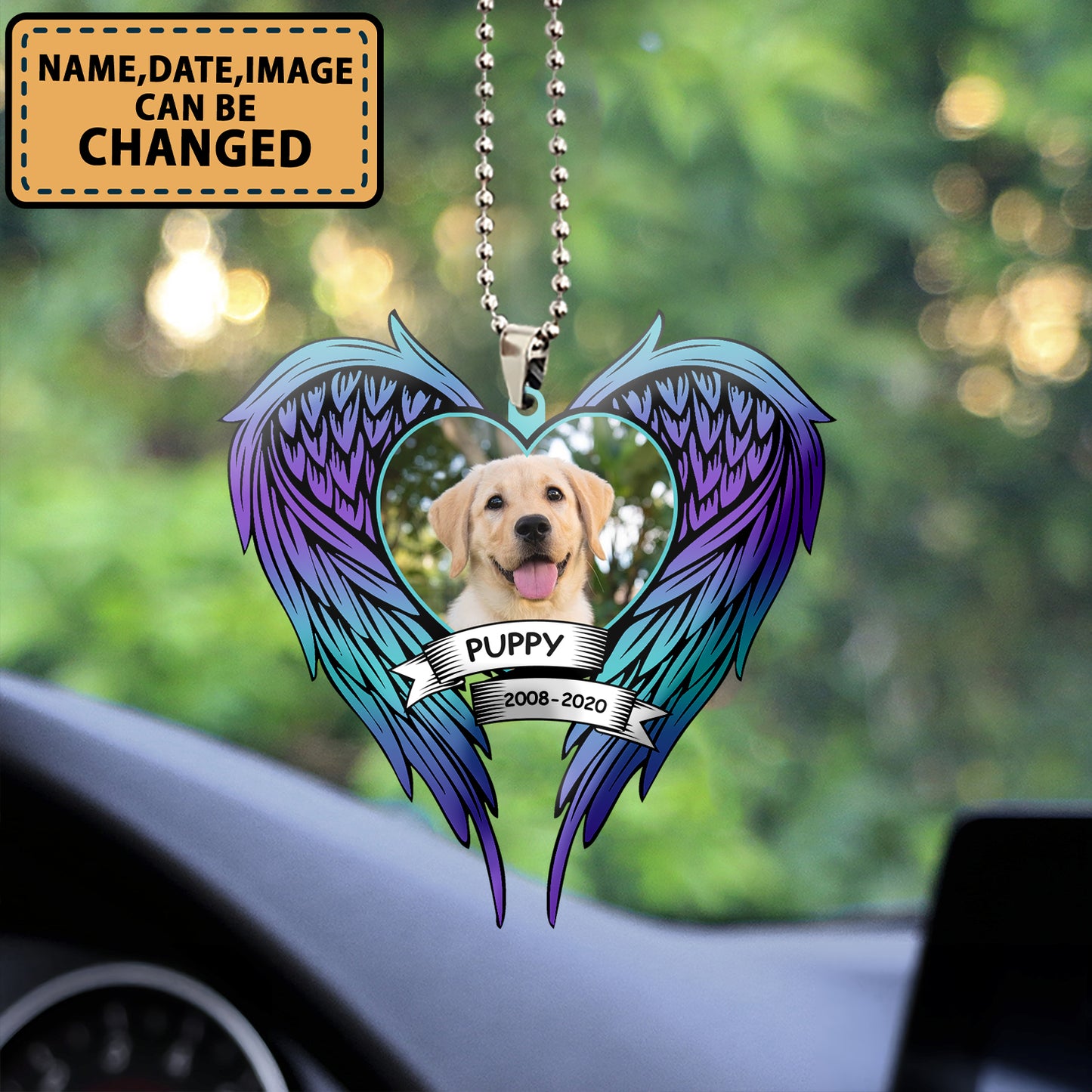 Personalized Dog Memorial 5 Wooden Car Ornament