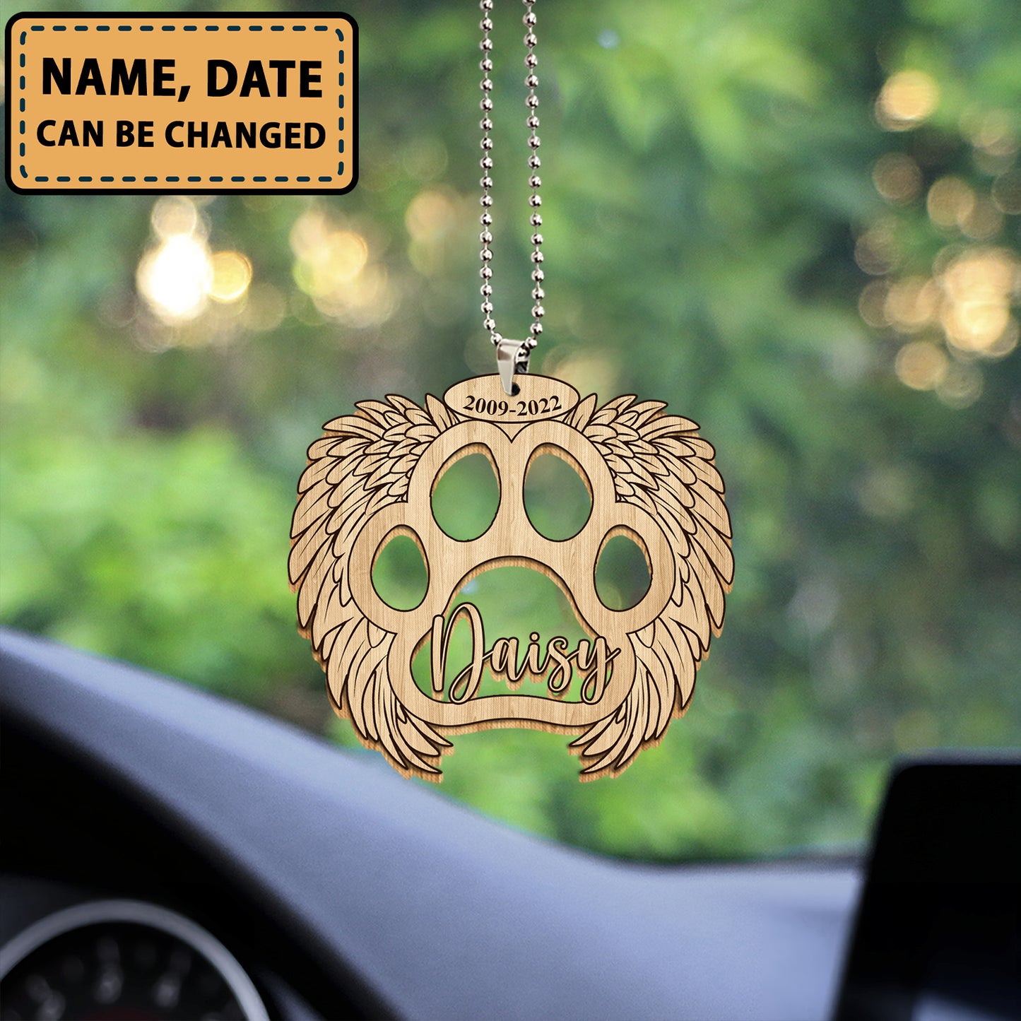 Personalized Dog Memorial 6 Wooden Car Ornament