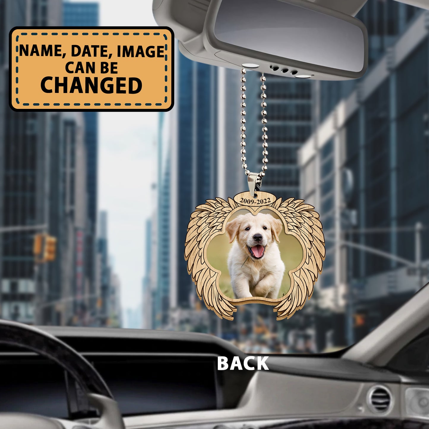 Personalized Dog Memorial 4 Wooden Car Ornament