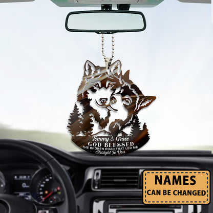 Wolf Couple God Blessed the Broken Road That Led Me Straight to You Acrylic Car Ornament
