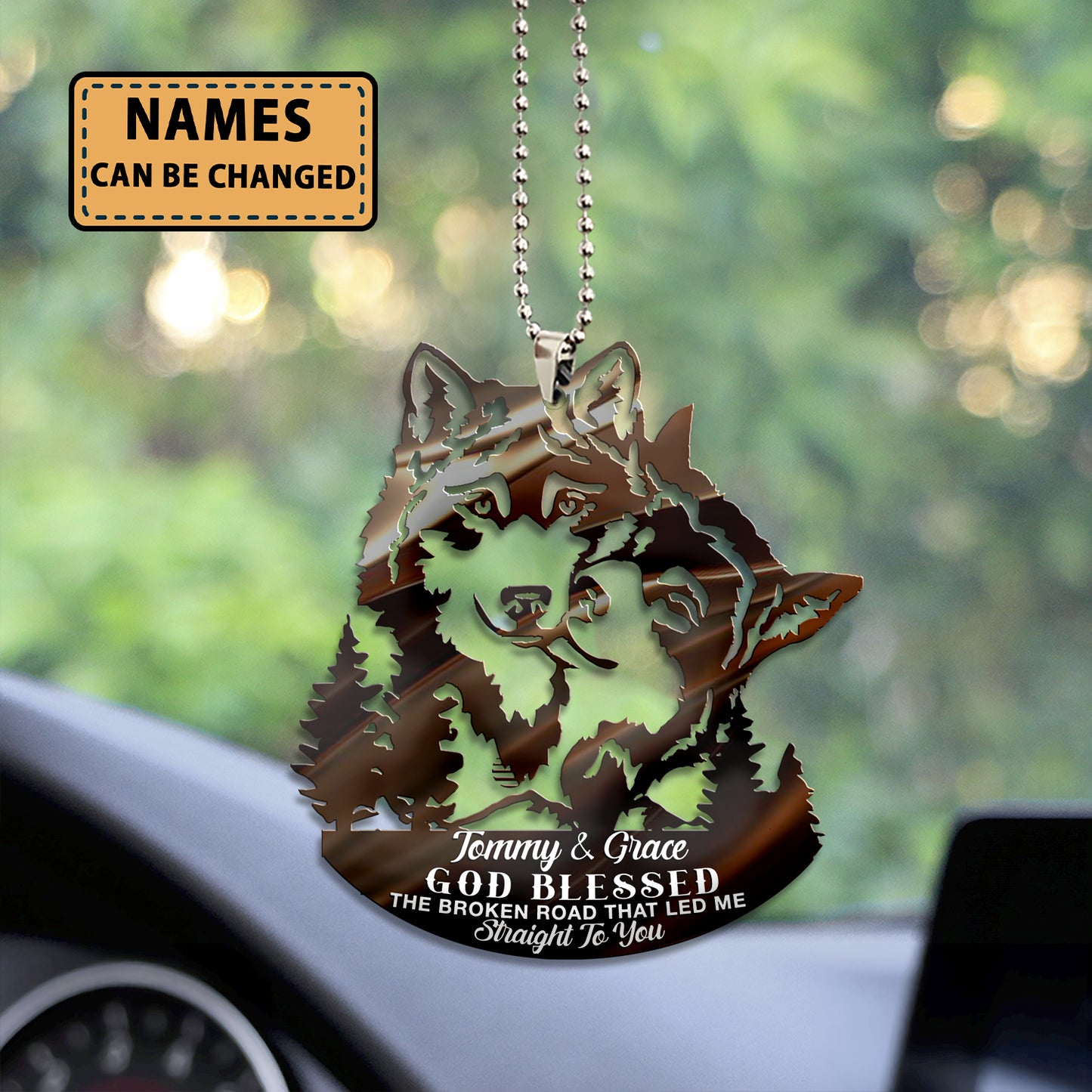Wolf Couple God Blessed the Broken Road That Led Me Straight to You Acrylic Car Ornament
