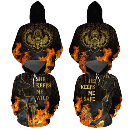 Black King And Queen Matching Hoodie He Keeps Me Safe She Keeps Me Wild