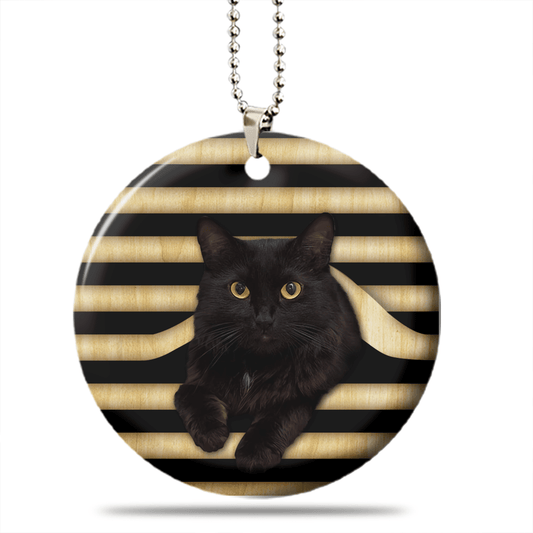 Black Cat Inside Line Wooden Car Ornament 2