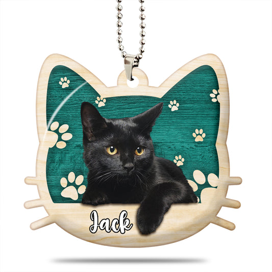 Black Cat Beauty Custom Name Wooden Car Ornament 2