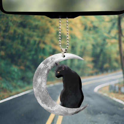 Black Cat Moon Beauty Wooden Car Ornament