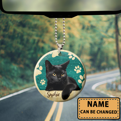 Black Cat Beauty Custom Name Wooden Car Ornament 3