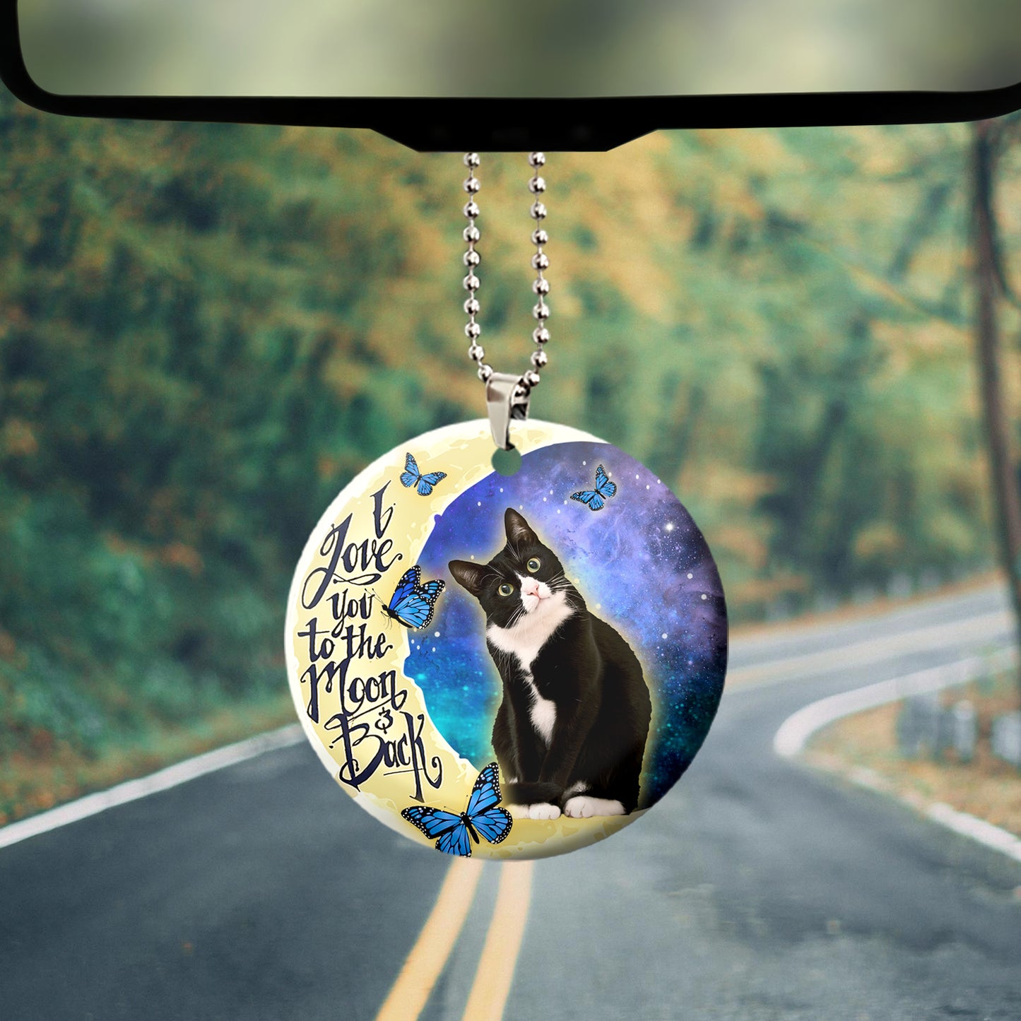 Black Cat I Love You To The Moon And Back Wooden Car Ornament 2