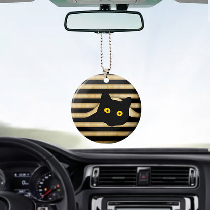Black Cat Inside Line Wooden Car Ornament 3
