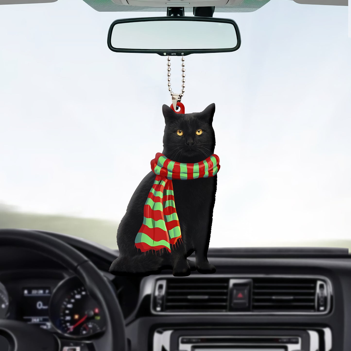 Black Cat Beauty Wooden Car Ornament