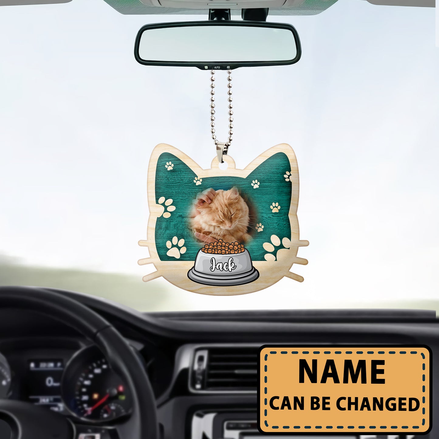 Cat Beauty Custom Name Wooden Car Ornament