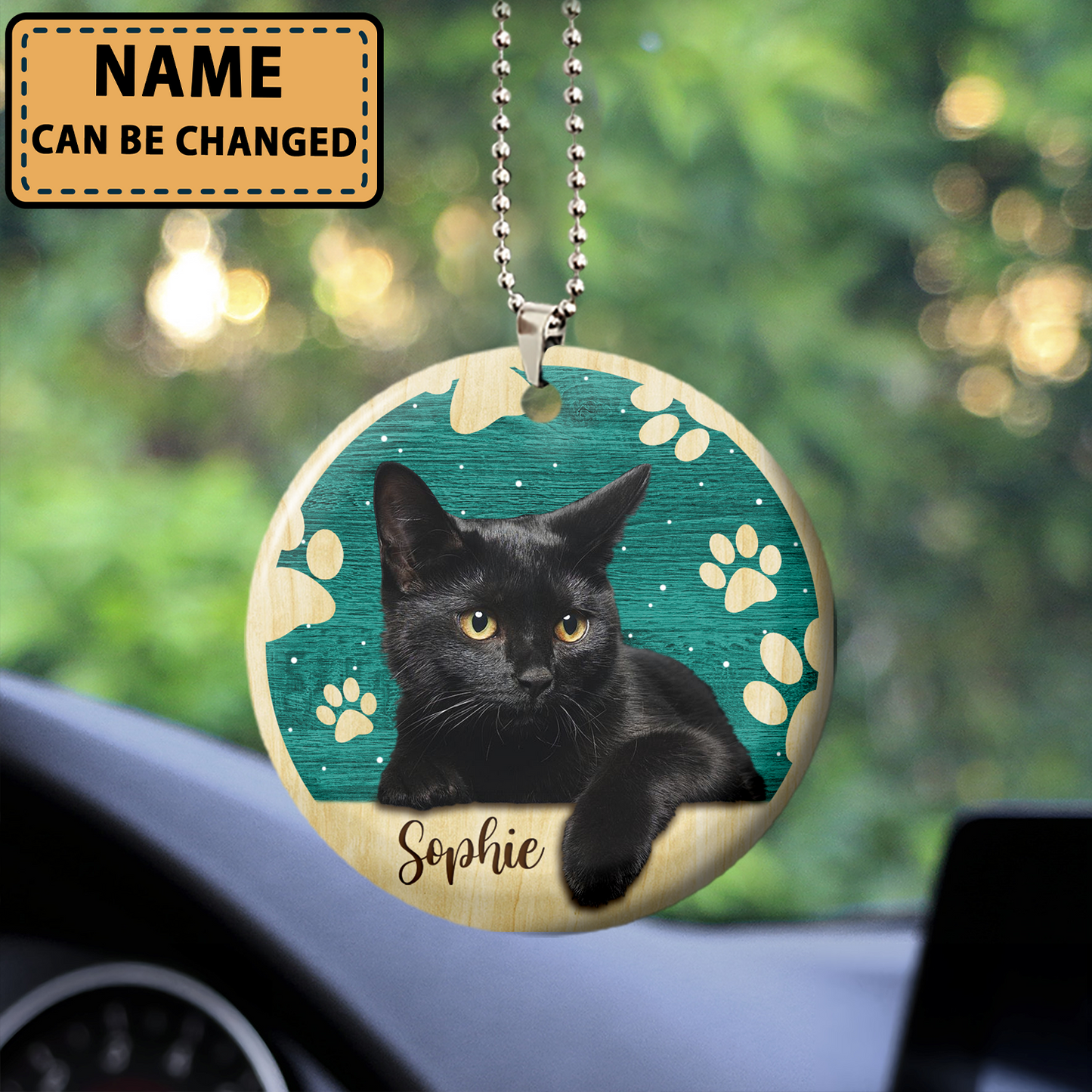 Black Cat Beauty Custom Name Wooden Car Ornament 3