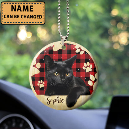 Black Cat Beauty Custom Name Wooden Car Ornament