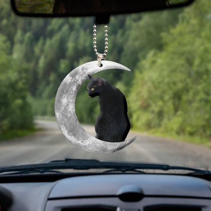 Black Cat Moon Beauty Wooden Car Ornament