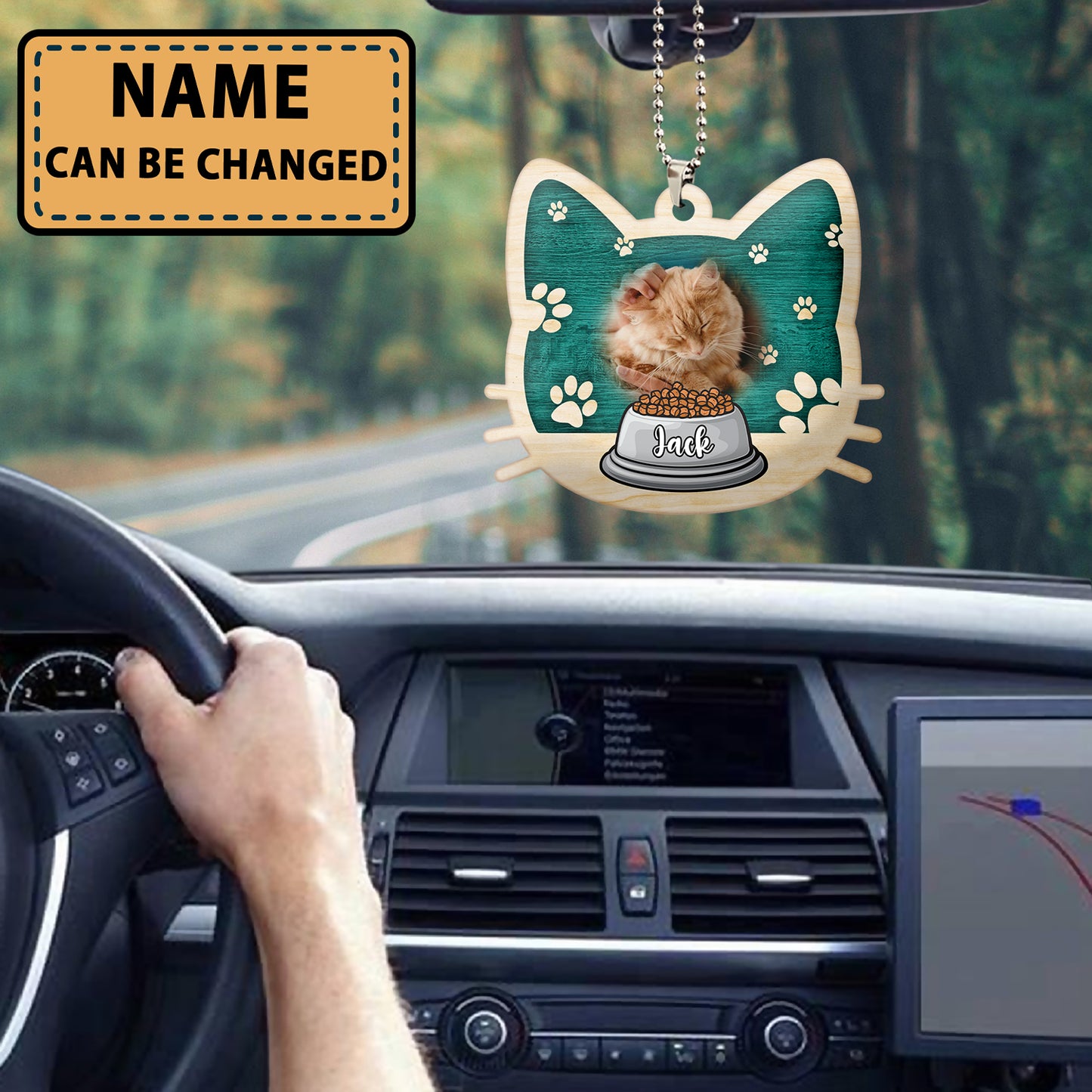 Cat Beauty Custom Name Wooden Car Ornament