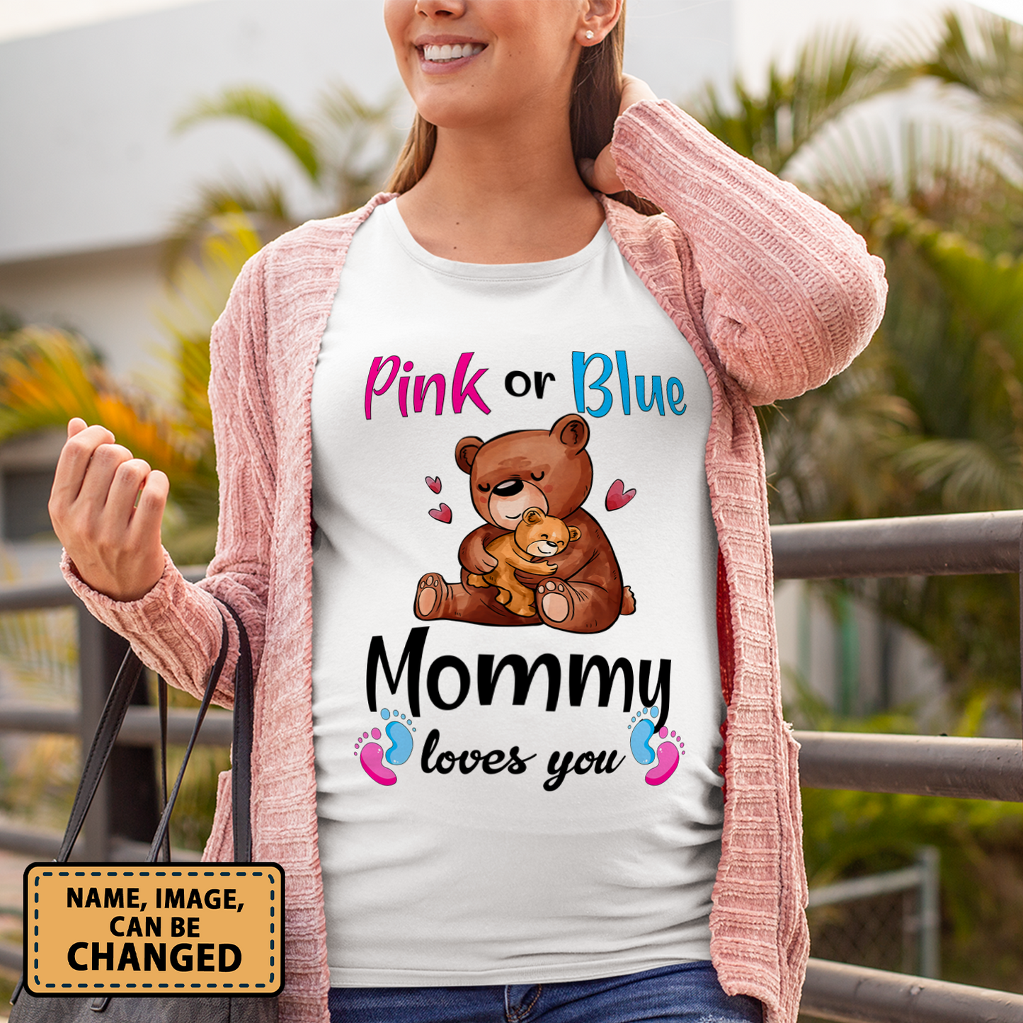 Short Sleeve Maternity Tops Shirts Custom Mama Baby Bear Pink Or Blue Mommy Loves You Pregnancy Clothes