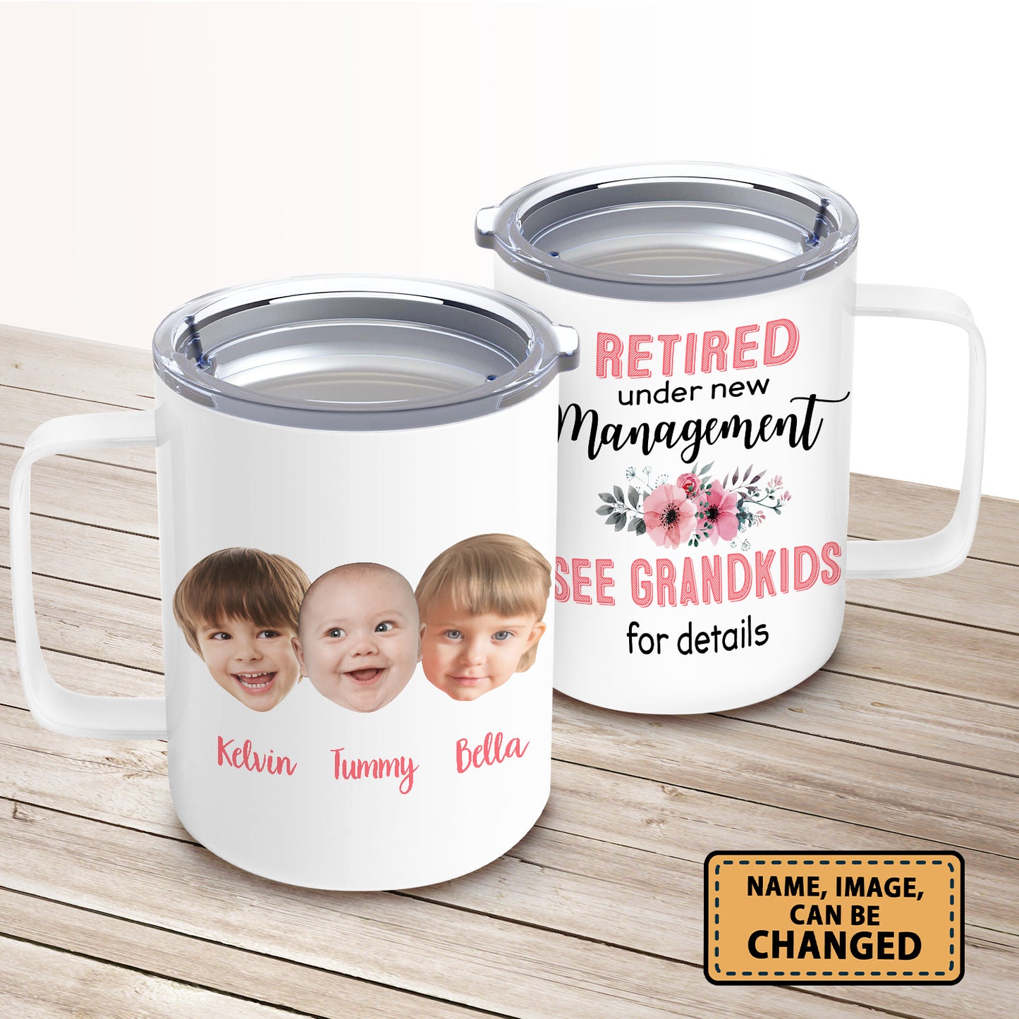 Personalized Funny Grandma Grandpa Mug Custom Face Custom Image Family Coffee Mug Retired Under New Management See Grandkids For Details