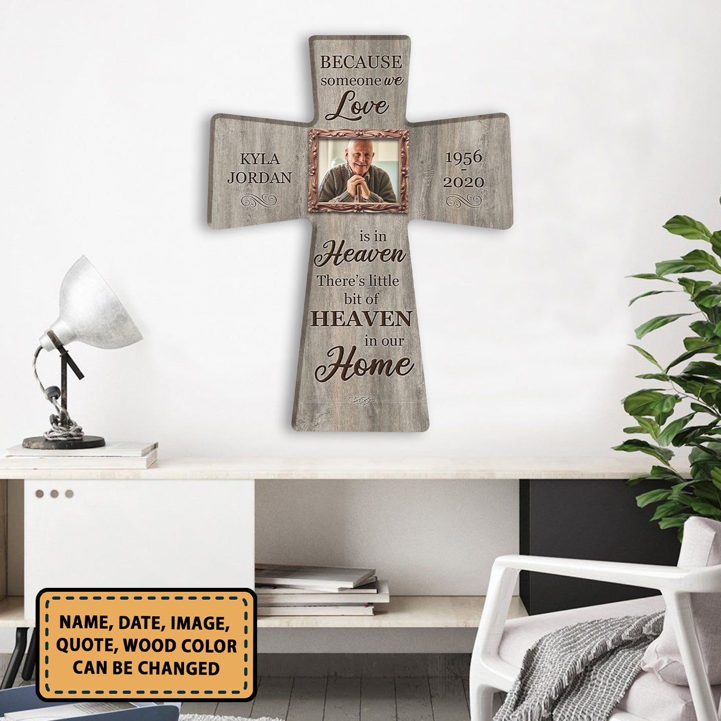 Personalized Memorial Wooden Cross Sign Because Someone We Love Is In Heaven for Your Loved Angel Custom on Wood