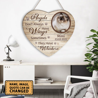 Personalized Cat Memorial Wooden Sign Pet Loss Keepsake Angels Don’t Always Have Wings Sometimes They Have Whiskers Custom Image