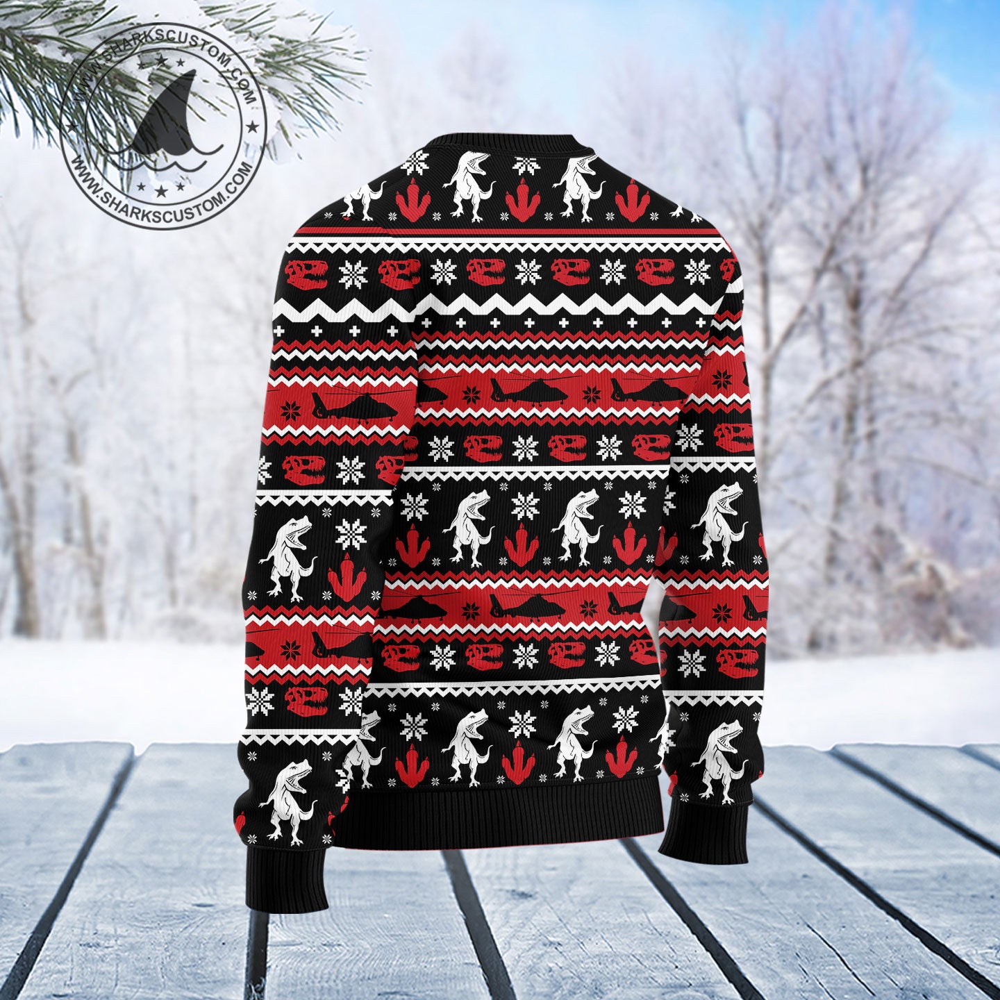Santassic Park T0611 Ugly Christmas Sweater unisex womens & mens, couples matching, friends, funny family sweater gifts (plus size available)