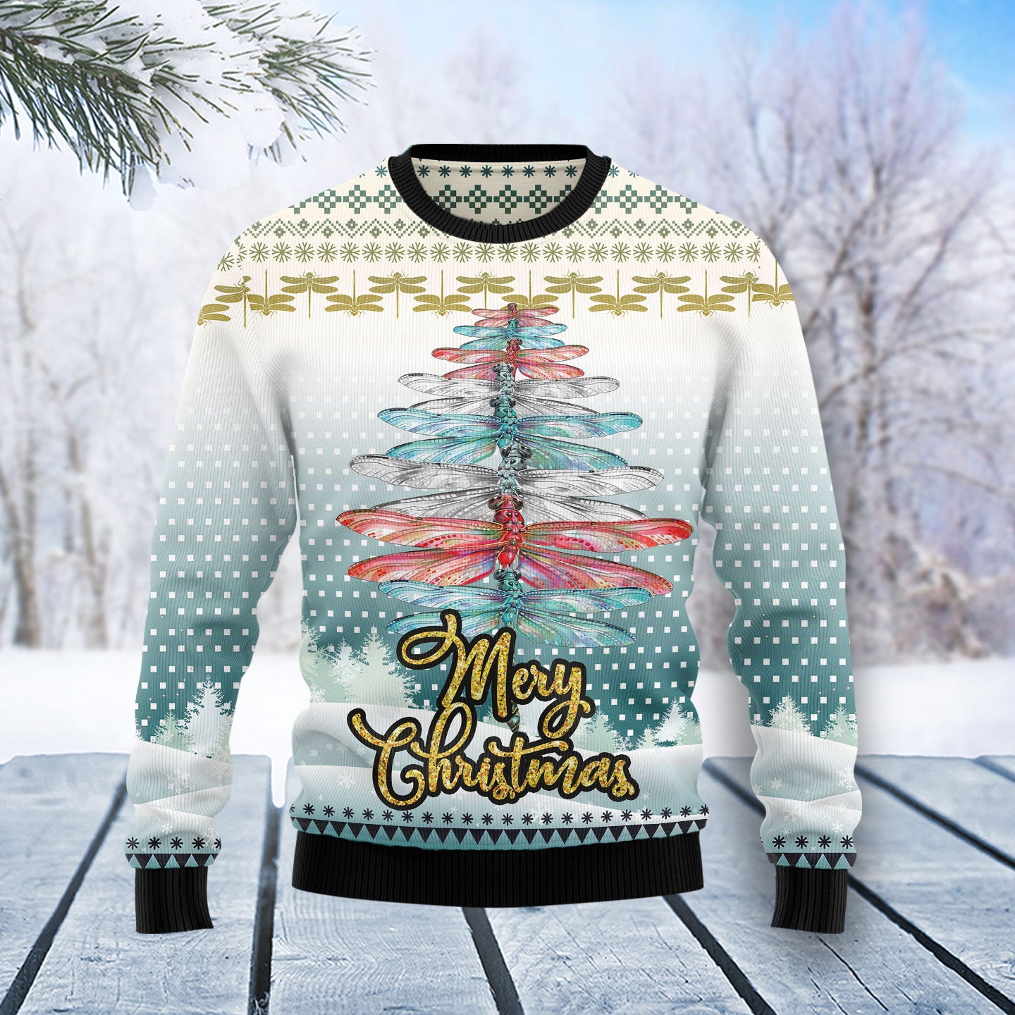 Dragonfly Color Christmas Tree T0911 Ugly Christmas Sweater